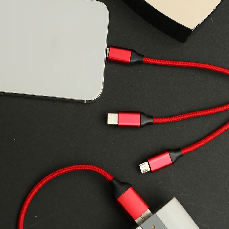 Wholesale Price Nylon Braided Colored 3 IN 1 Universal Mobile Charger Heads USB Cables for Phones - ANKUX.COM