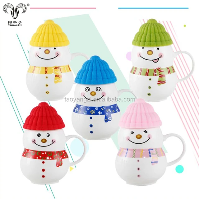 custom cheap cute and colorful 3d christmas snowman ceramic mug