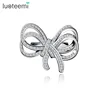 LUOTEEMI Fashion White Gold Plated Luxury AAA Cubic Zircon Bar Setting Butterfly Knot Rings For Women