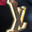 Custom 3d logo gold letter sign acrylic led channel letter shop sign