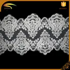 wholesale white Pearl alencon ivory beaded scalloped lace fabric for bridal veil, scalloped trim for bridal dress PJ025