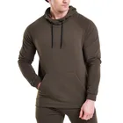 Wholesale Men Basic Sports Outfits Kangaroo Pocket Heavy Weight Brown Plain Cotton Fleece Hoodie