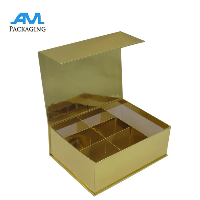 Gloss Mirror Gold Art Paper Rigid Gift Box Wholesale With Cardboard Divider