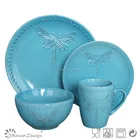 blue 16 pcs dragonfly home goods dinnerware set
