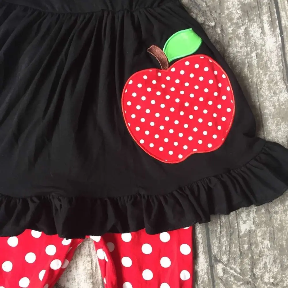 girls summer outfits children back to school clothing girls apple dress with red white polka dot capri pants with accessories