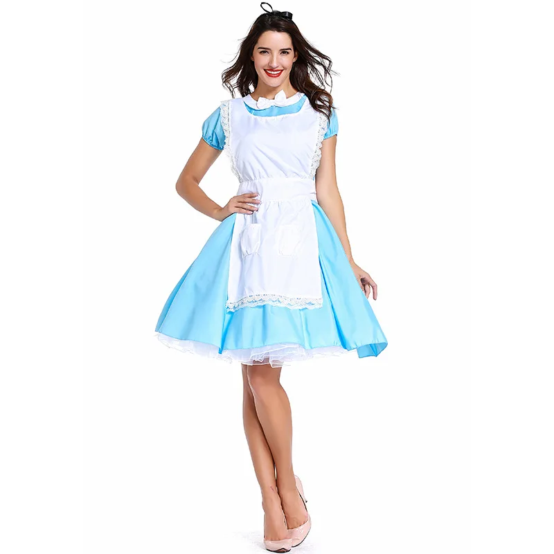 אליס בארץ הפלאות עוזרת תלבושות כחול לבן קוספליי אנימה חדרניות תלבושות