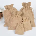 Wholesale Promotional Quality Reusable Custom logo natural jute bag drawstring , jute bag pouch