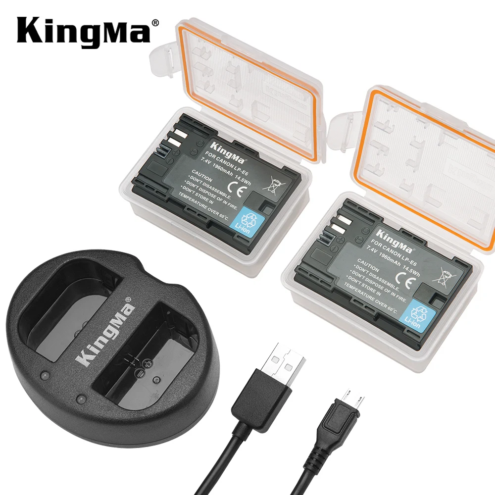 Kingma الساخن المحمولة حزمة بطارية كيت اثنين بطارية 1600 مللي أمبير LP-E6 LPE6N مع ثنائي مايكرو usb شاحن لكانون eos 5d مارك الرابع كاميرا