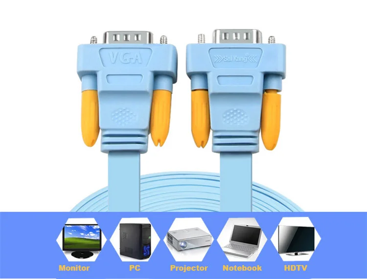 Saikang VGA Cable Male to Male HD 15P Copper Blue Monitor 0.3m 0.5m 5m 10m 30m - ANKUX.COM