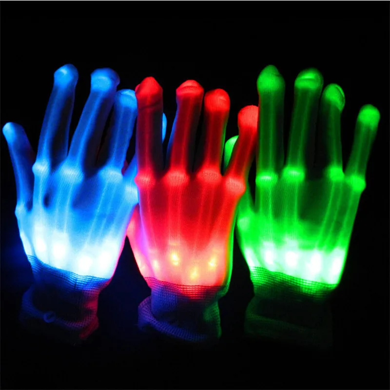 1 Par Guantes con iluminación LED Color Brillantes intermitentes algodón dedo guantes de mano de luces colorida para bailar carnaval concierto Halloween Party 