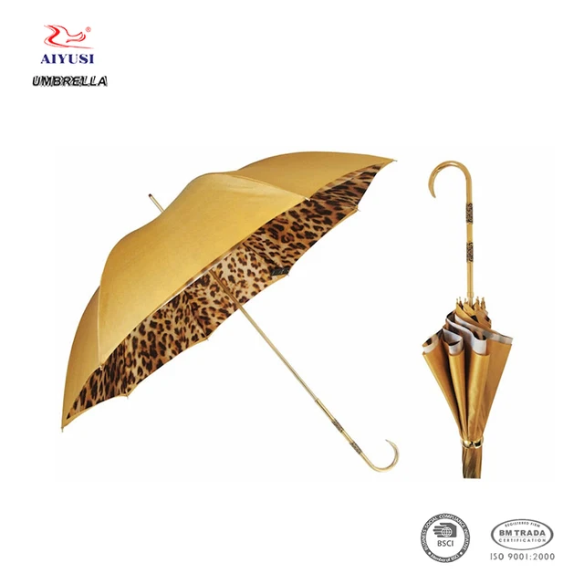 manual open straight sun golden leopard lady women umbrella