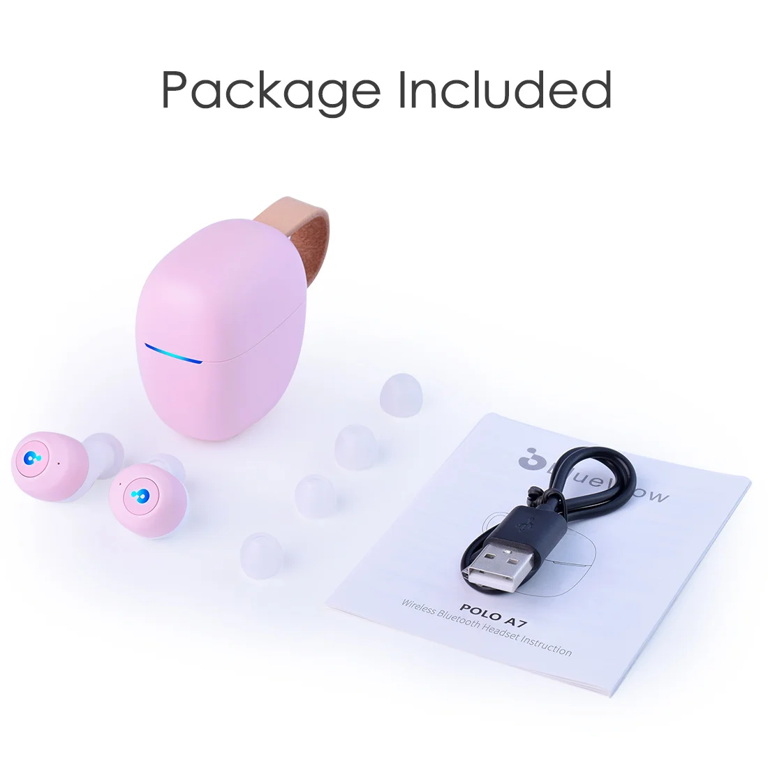 Bluewow A7 pink Bluetooth 5.0 earbuds with 400mAh charging case wireless noise earphone earpods headset - ANKUX.COM