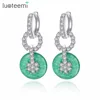 LUOTEEMI Designable Fashion Brand Jewelry Imitation Green Jade Circle Pendant Drop Earrings For Women Party Jewelry Accessories