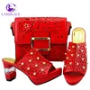 Hot red slipper wedding African Shoes And Bag Set