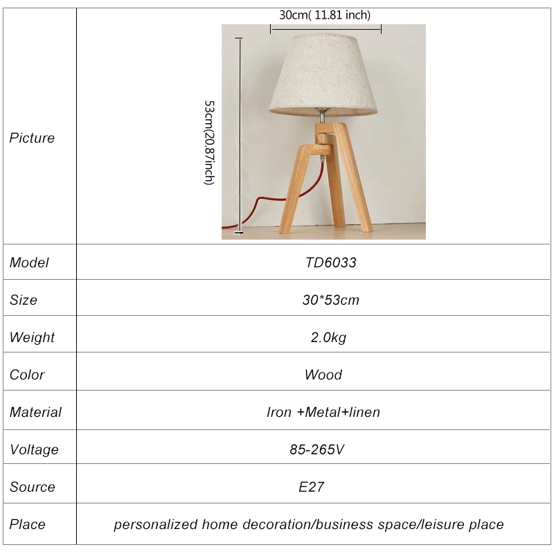 Modern Design Furniture Table Lamp Natural Wooden Rotatable Tripod Table Lamp Round Fabric Lampshade Uplight Desk Lamp