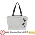 Laser engraving butterfly felt bag with leather handle