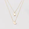 double layers necklace gold moon and star pendant