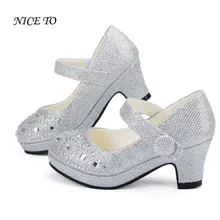 Children Princess Shoes for Girls Sandals High Heel Glitter Shiny Rhinestone Enfants Fille Female Party Dress Shoes