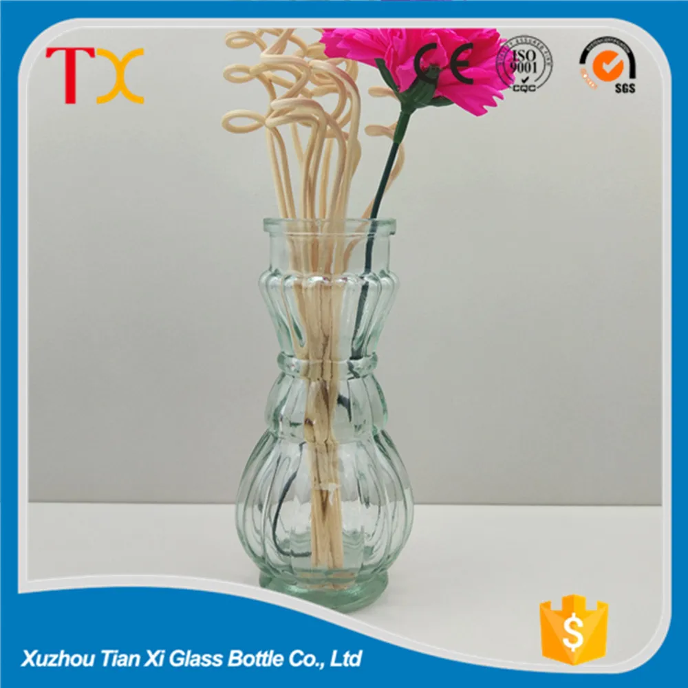 wholesale empty unique shape glass vase for home decoration transparent glass bottle