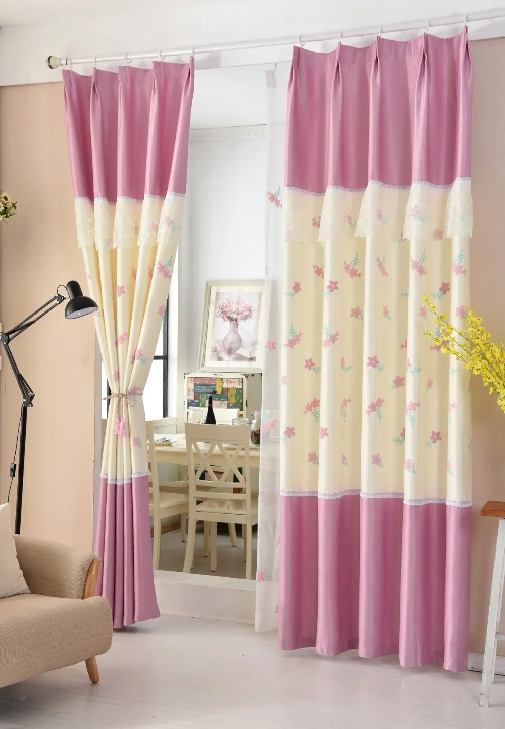 Roze zoete kant nieuwe pastorale bloemen borduren gordijn ontwerp ...