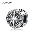 925 sterling silver Clear CZ Compass North Star spacer Bracelets charm beads