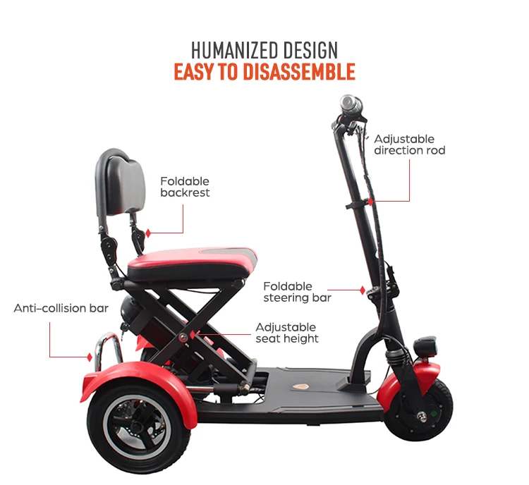 3 wheel folding motorized scooter lightweight electric wheelchair