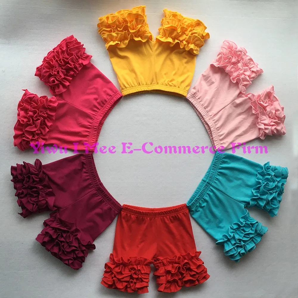 Wholesale Girls Icing Shorts Boutique Knitted Cotton Children's Multicolor Triple Ruffled Shorties from size 6m to 14t BS009