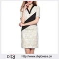 New style Dresses for Women Summer Embroidery Work Office Dress Short Sleeve Patchwork Turn Down Collar Dresses