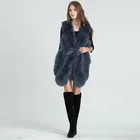 Custom Fashion Luxury Winter Long Fox Fur Vest Women Elegant Blue Real Fox Fur Vest