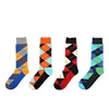 JY584 long tube cotton socks fashion matching color plaid socks for men