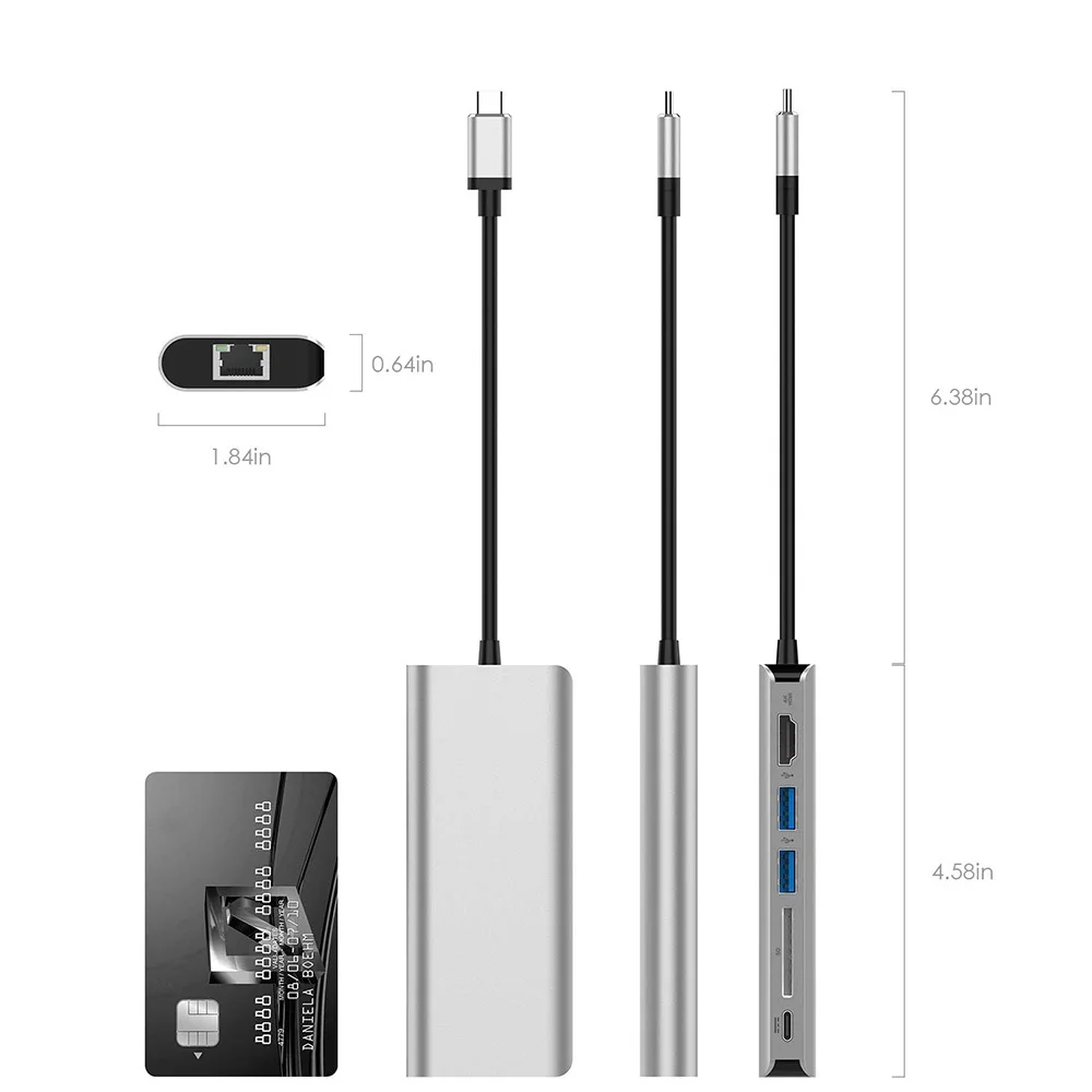 6 in 1 USB-C Type C to 4K HDMI TV HDTV Video Converter 1000Mbps Gigabit Ethernet Lan Cable Adapter USB 3.0 HUB SD Card Reader - ANKUX.COM