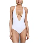 2018 Women deep V neck low T back one piece swimwear sexy bikini