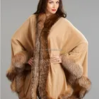 100% cashmere Camel woven shawl solide colour scarf with pure cashmere natural red fox fur