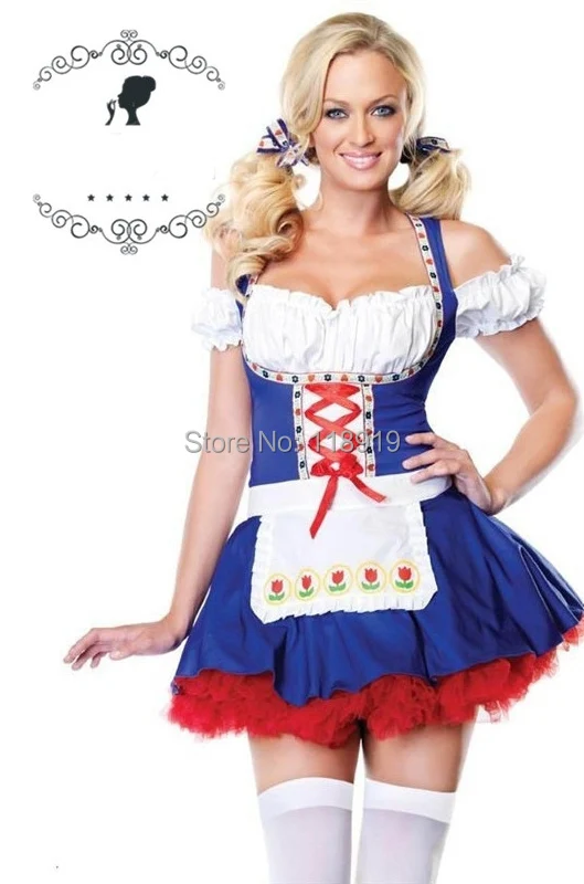 2014 New Adult Womens Sexy Halloween Party Germany Beer Festival Beer Waitress Costumes Outfit Fancy Maid Cosplay Dresses