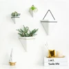 White Triangle Ceramic Hanging Planter Flowerpot With Metal Holder