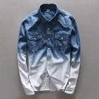 2018 two color gradual changing denim shirt men