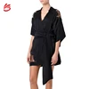 Nighty Ladies Sleep Gown With Half Sleeves Black Silk Short Kimono