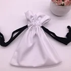 Pure White Cotton Twill Drawstring Bag For Cosmetic