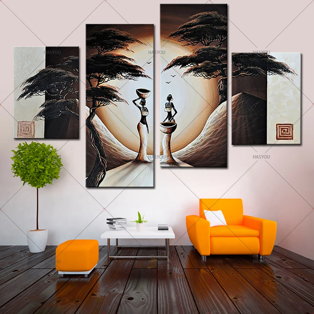 Abstract-Landscape-Oil-Painting-African-Women-Paintings-4-Panel-Canvas-Art-Hand-Painted-Modern-Canvas-Painting (3)