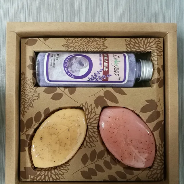 natural leaf handmade essencial oil soap set, bath salt spa gift