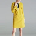 Wholesale Elegant Fashionable Apparel Doll Collar Long Sleeve With Two Pockets Ladies Skinny Dress
