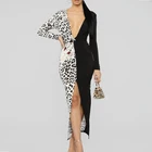 Fashion Lady Leopard Twist Front High Slit Long Sleeve Maxi Dress