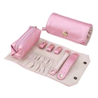 Pink leather small travel flap suede velvet satin button pu packaging jewelry pouch