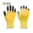Latex Foam Gloves Xingyu Yellow Polyester Foam Latex Gloves Industrial Use