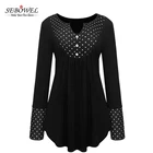 Factory Price Black Polka Dot V Neck Women Ladies Tunic Tops