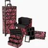 Colourful Aluminum Frame Trolley Cosmetic Case 4 IN 1 Rolling Makeup Case with 4 Wheels Black/Pink/Silver/Zebra