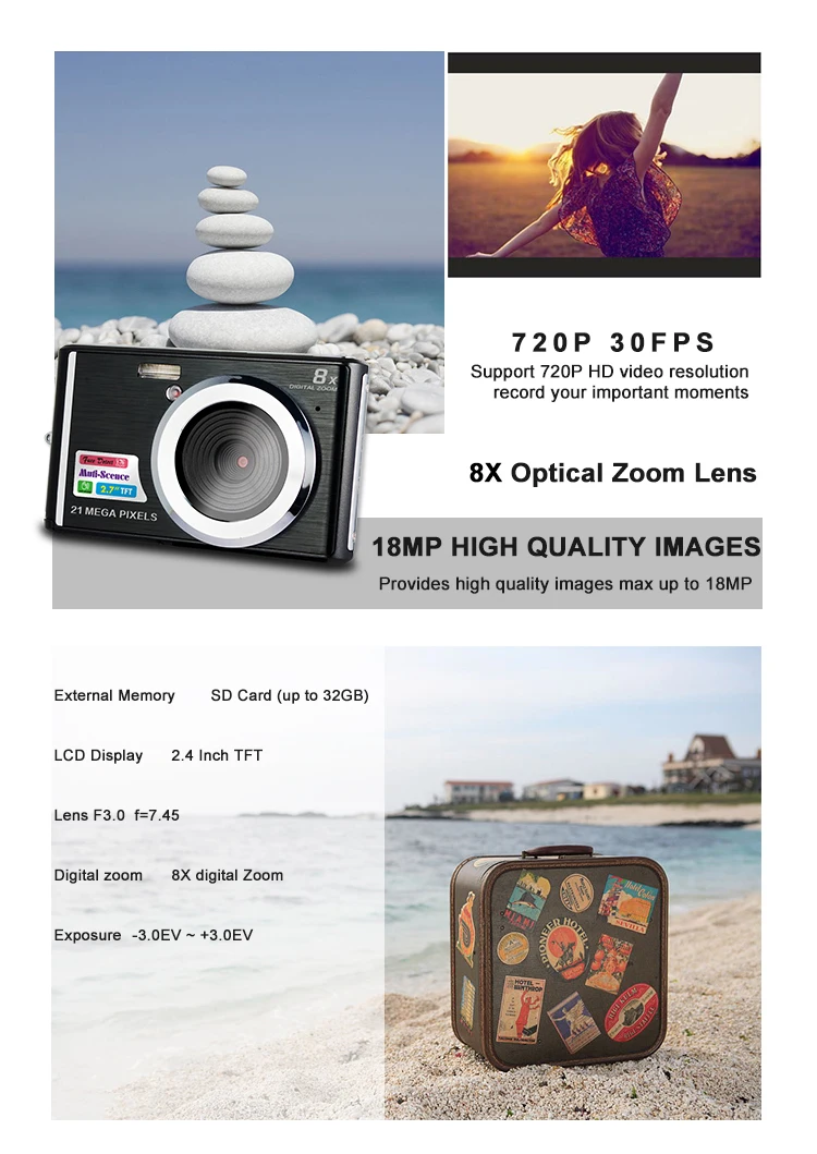 Cheap Digital Photo Camera OEM 2.4 Inch Professional Compact Camera With Smile Catch