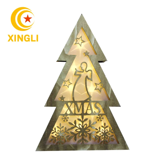 New product Wooden Christmas Tree wood christmas frame box led light