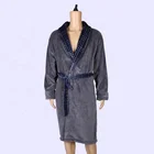 hot sale 100% polyester solid flannel fleece printed shawl collar men's dressing gown kimono robe