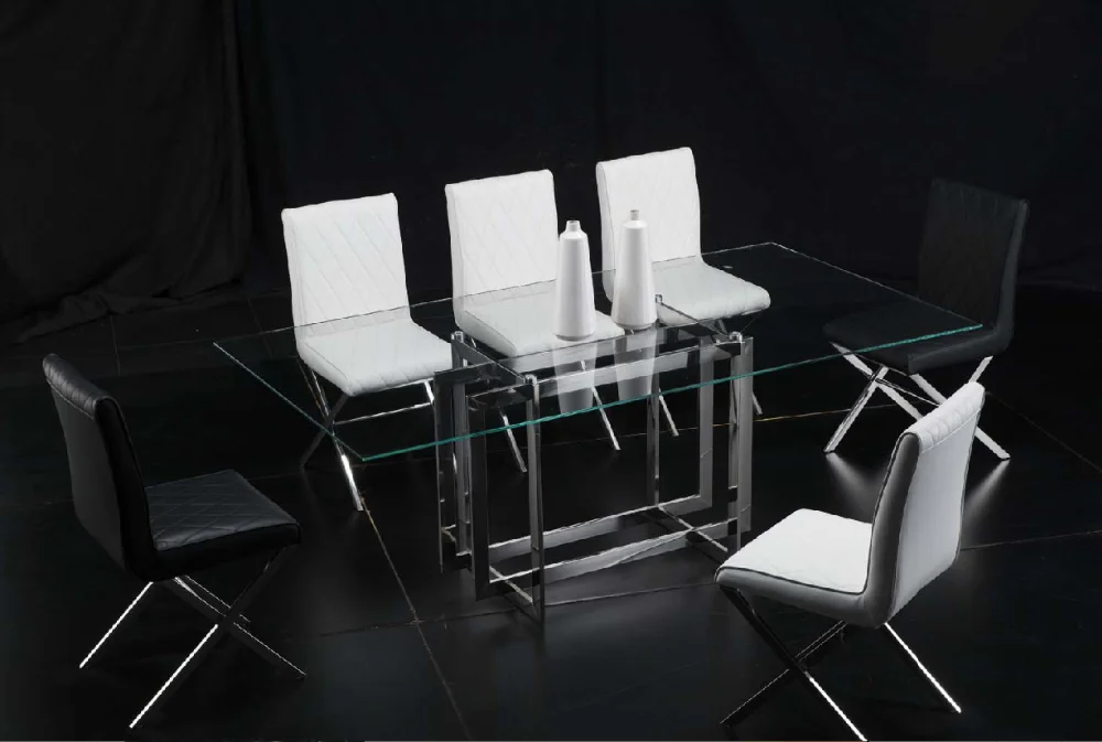 rectangle <strong>glass</strong> top dining table set